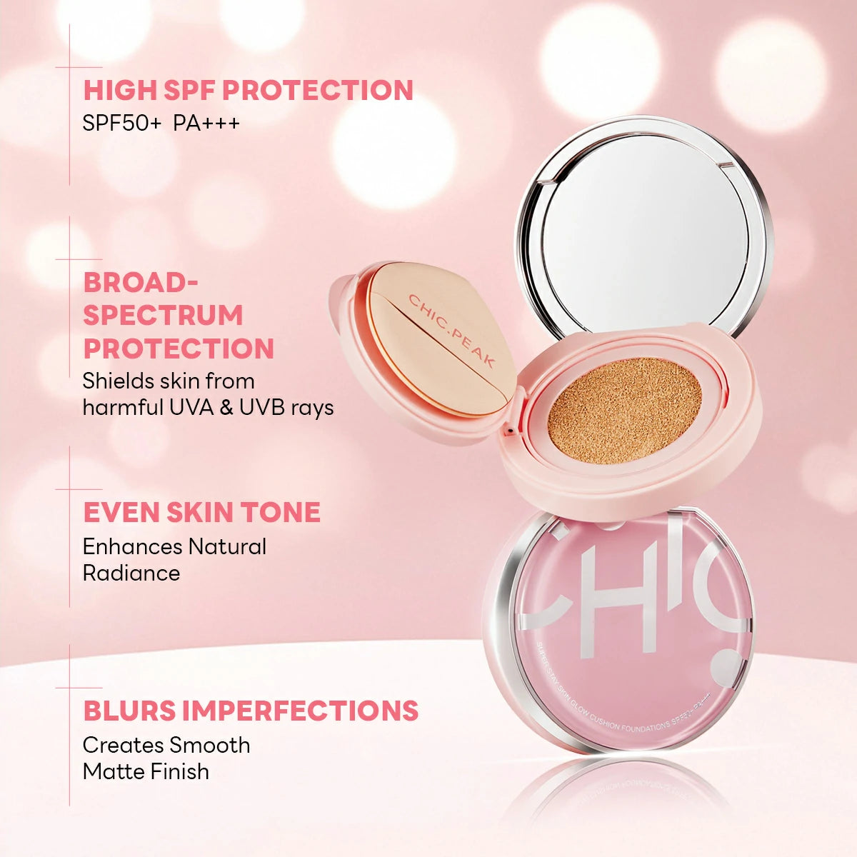 CHIC.PEAK SUPER STAY SKIN GLOW CUSHION FOUNDATIONS SPF50+ PA+++